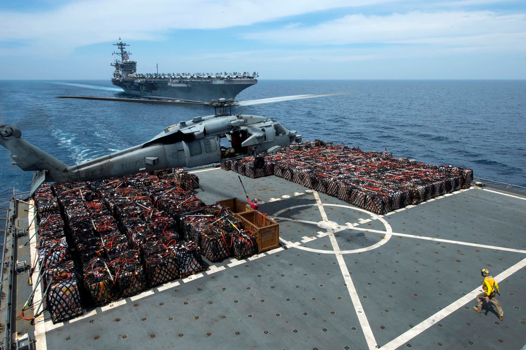 USNS Amelia Earhart participates in a vertical replenishment at-sea ...