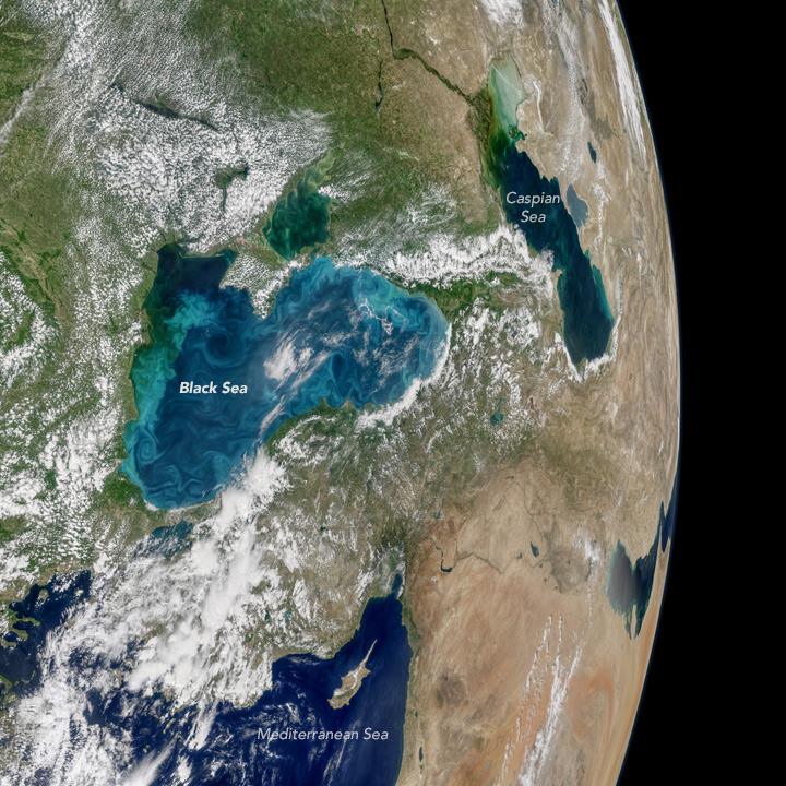 NASA Earth - Turquoise Swirls in the Black Sea Most summers, jewel ...