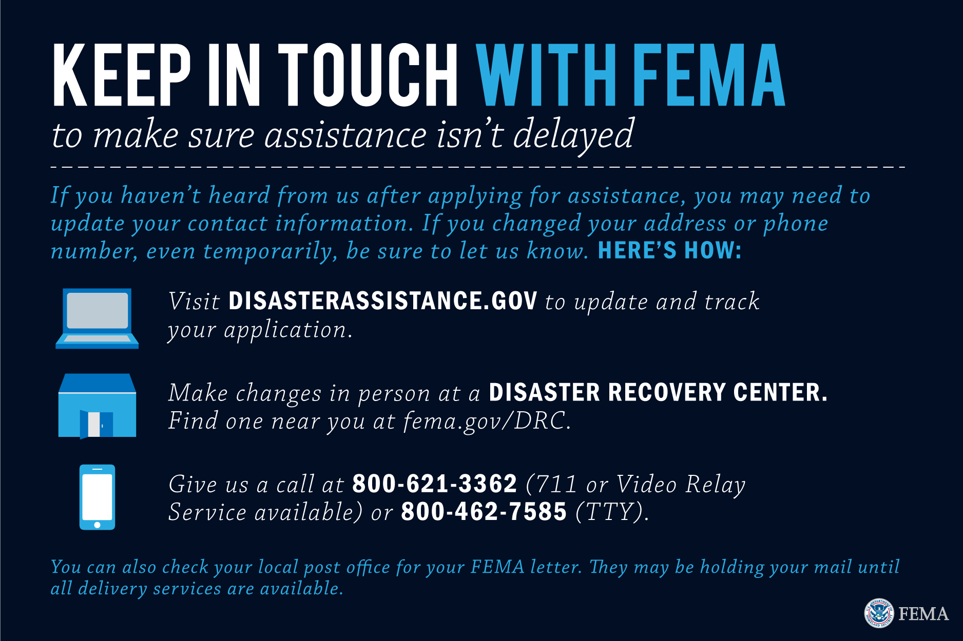FEMA Federal Emergency Management Agency - Be sure to stay in touch ...