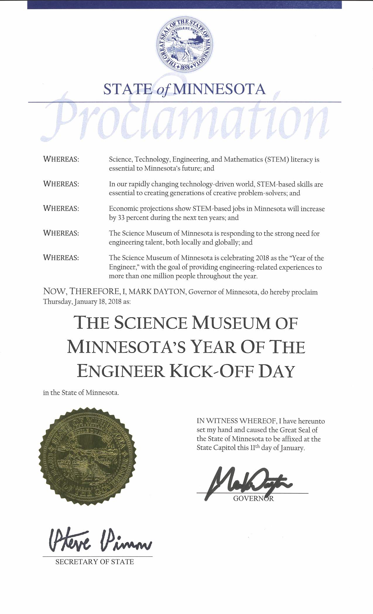 Science - Hey Minnesota! Governor Mark Dayton has officially declared ...