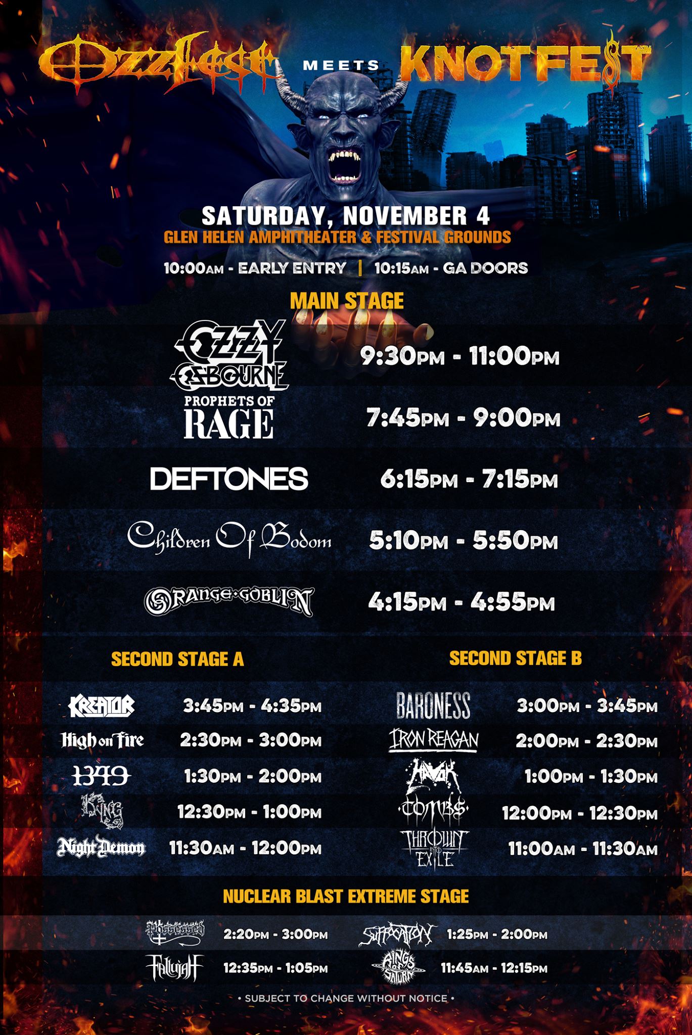Set Times for Saturday's Ozzfest!!