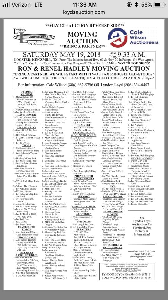 Moving Auction Ron Renel Hadley Lyndon Loyd - 