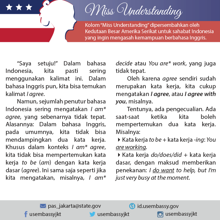 U S Embassy Jakarta Indonesia Saya Setuju Ini Ekspresi Yang Sering Kita Gunakan Dalam Bahasa Indonesia Bagaimana Mengungkapkannya Dalam Bahasa Inggris Facebook