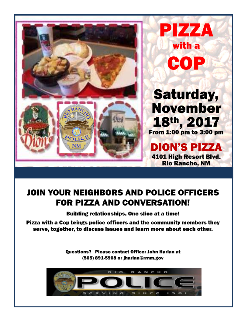 Rio Rancho PD - PIZZA WITH A COP EVENT On Saturday November 18th from 1 ...