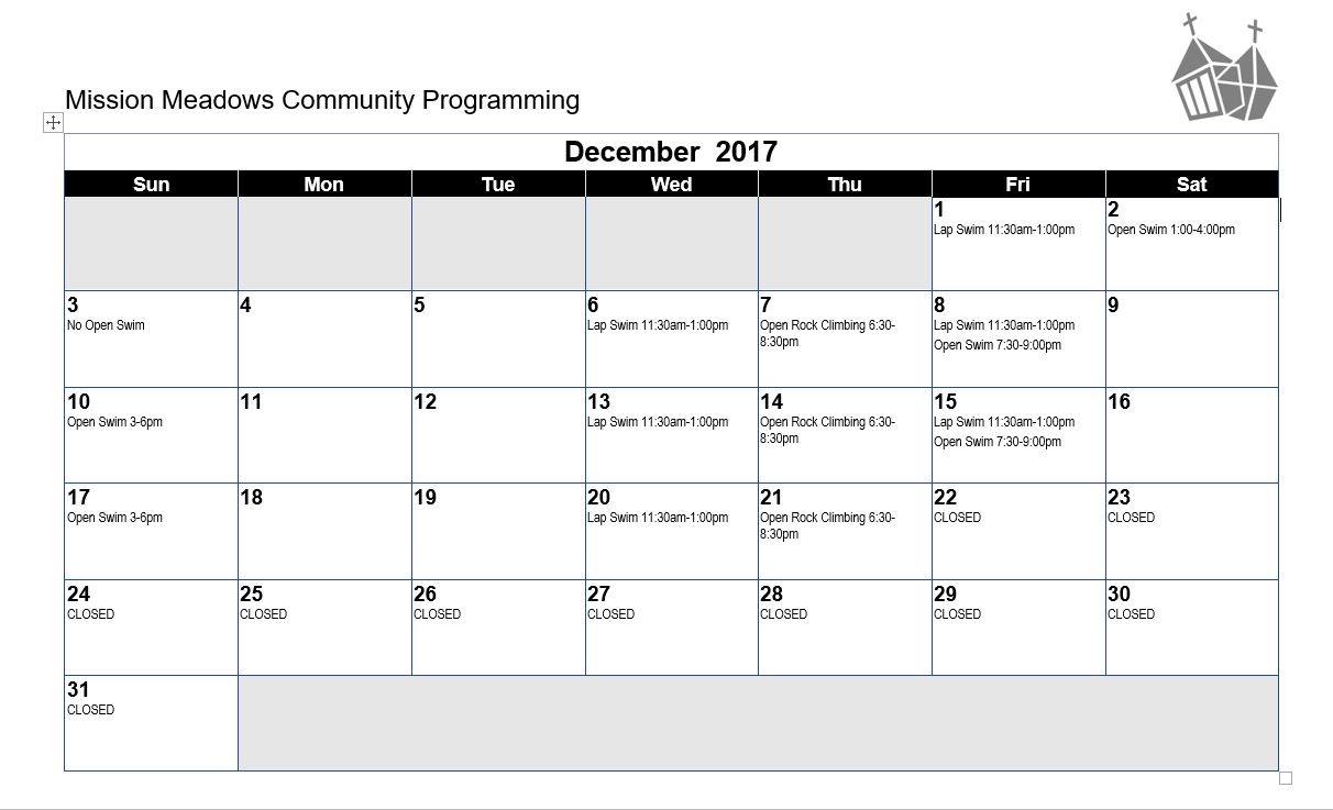 Mission Meadows - December Community Programming Calendar is up! Check ...