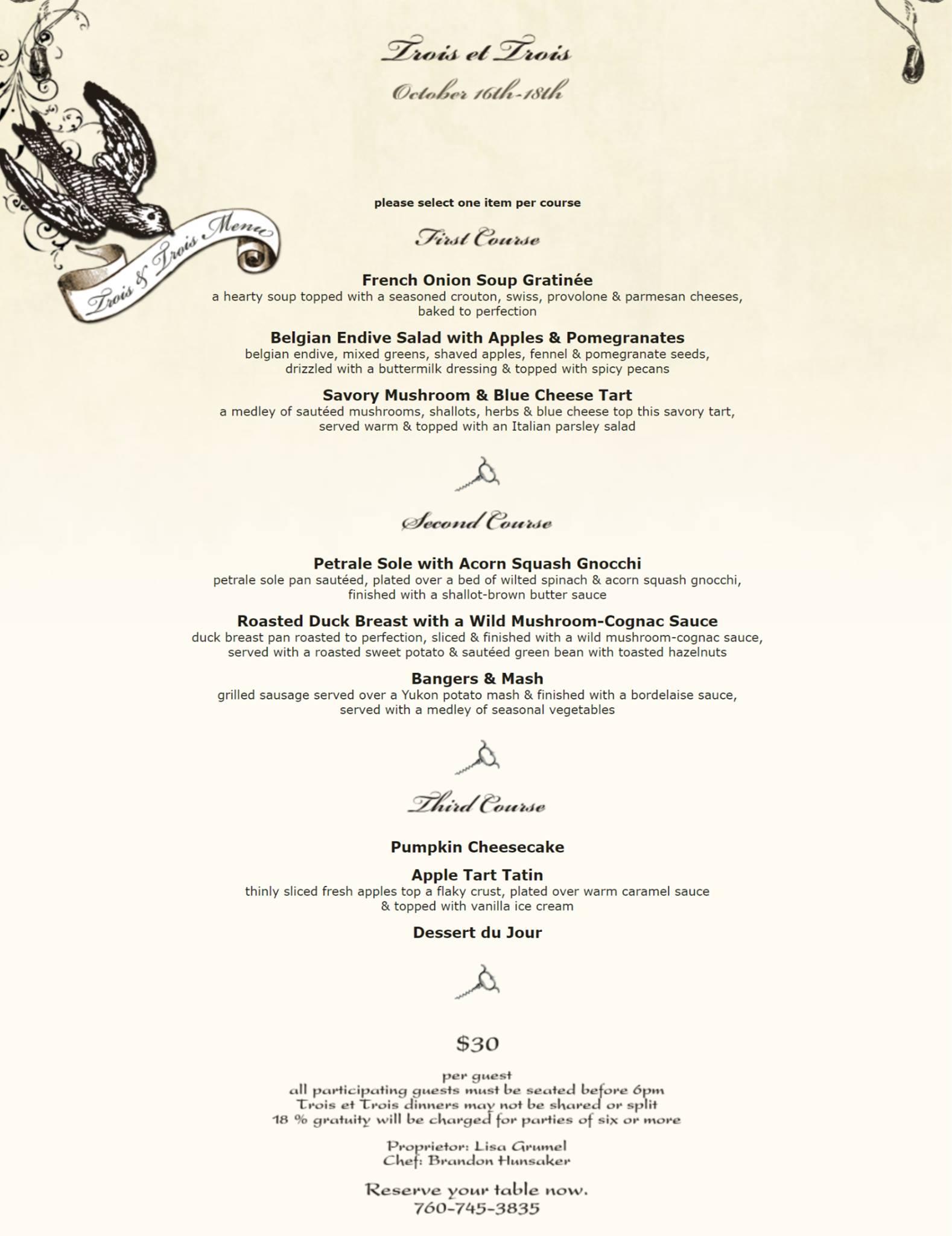 Collette's - Here is this weeks Trois et Trois menu! Tuesday-Thursday ...