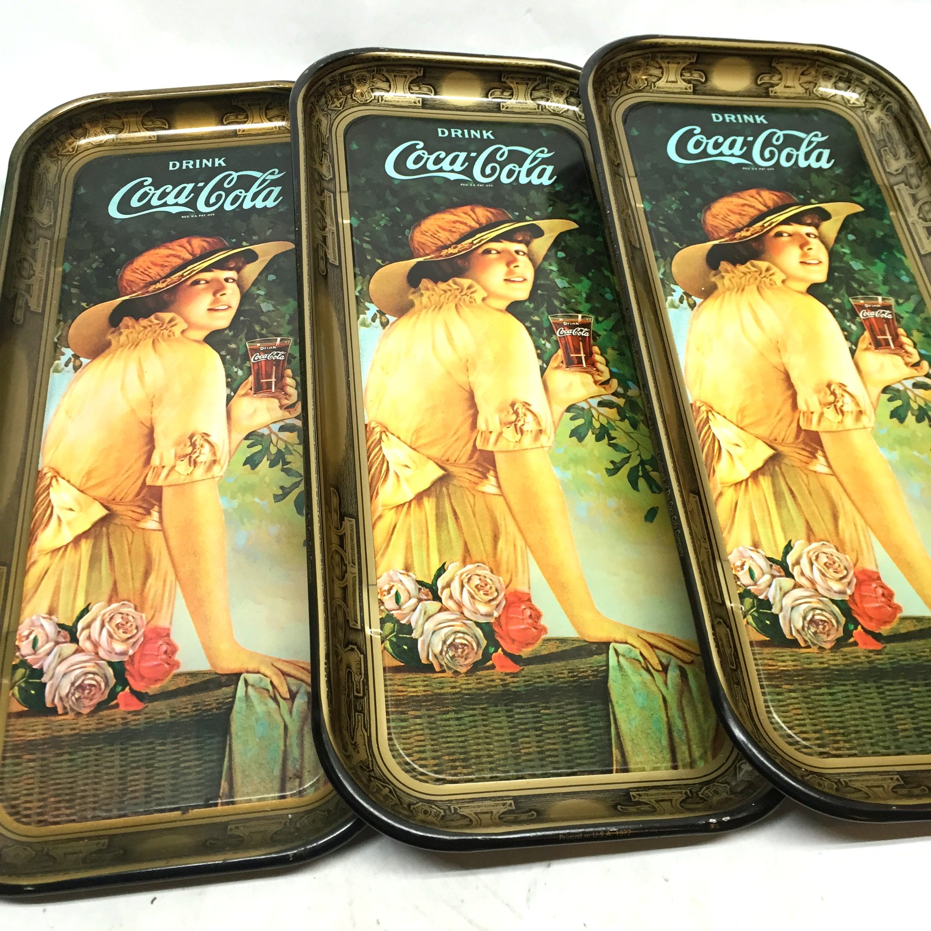 1991 Coca Cola Tin Tray. With picture of 1912 Calander Girl