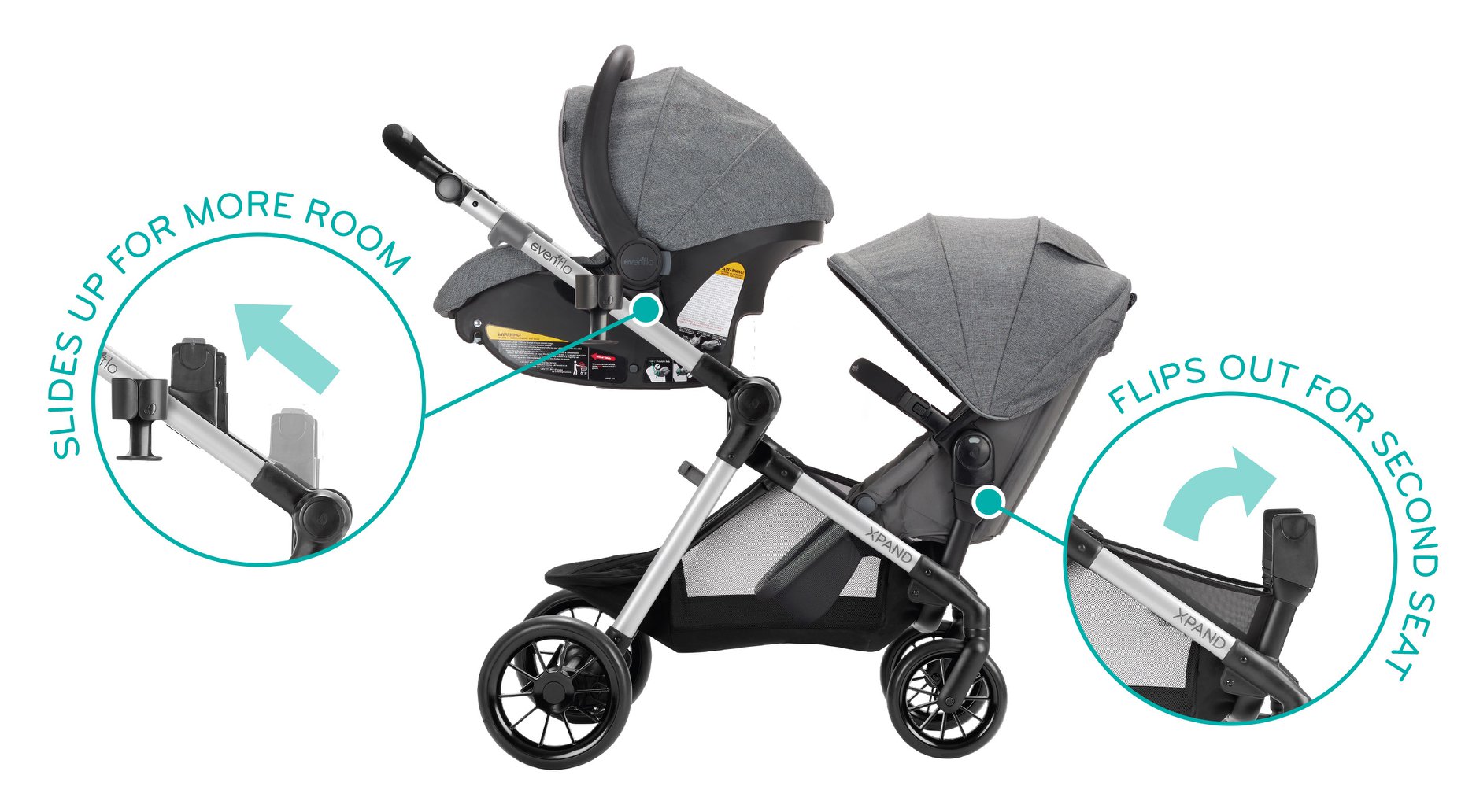 combi double side by side stroller Fold N Go Low Profile Flush Mount essence series View Side Color:BROWN TROUT