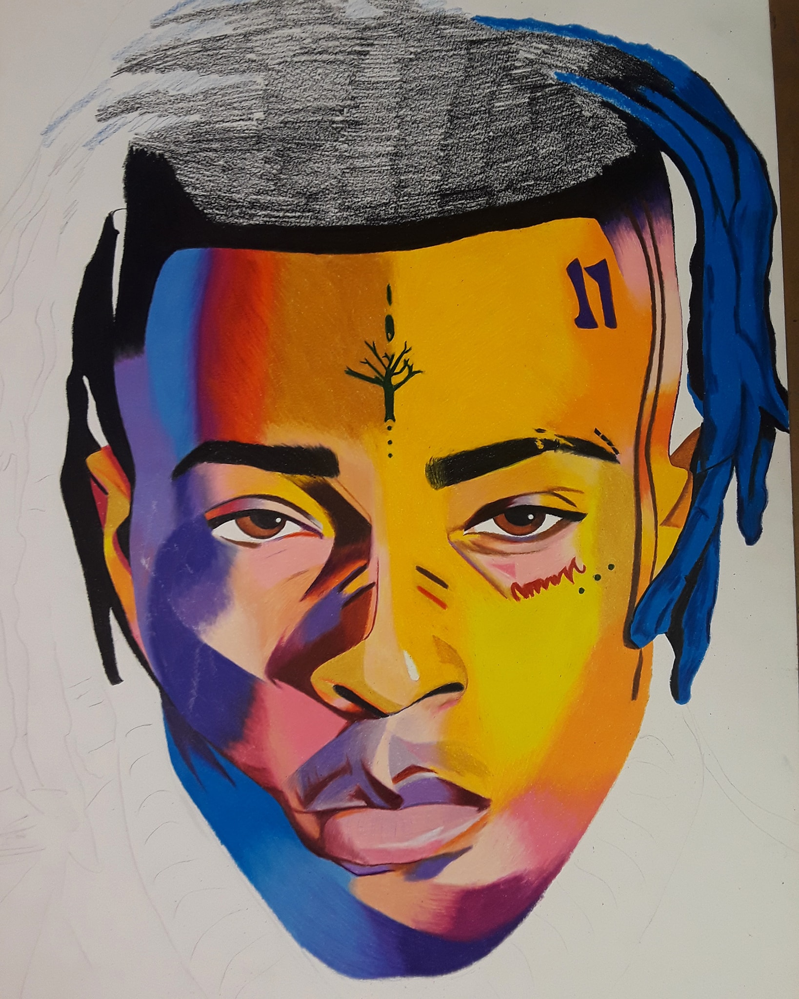 Painting I did of rapper Xxxtentacion on a 36x36in canvas!