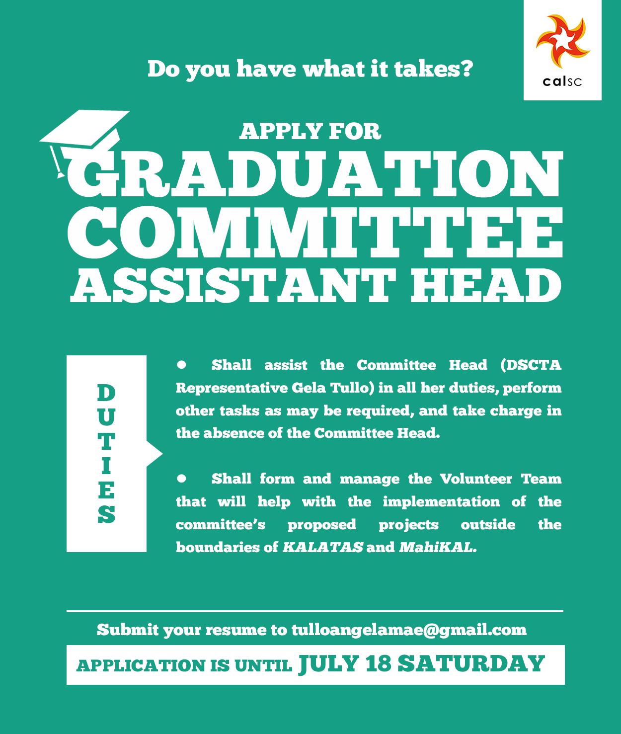 CAL Graduation Committee - [APPLICATION FOR GRADCOMM ASSISTANT HEAD ...