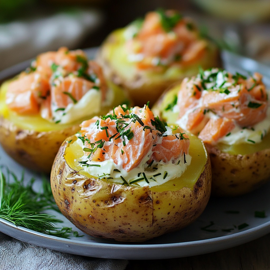 Recette - Pommes de terre farcies au saumon et à la crème Ingrédients ...