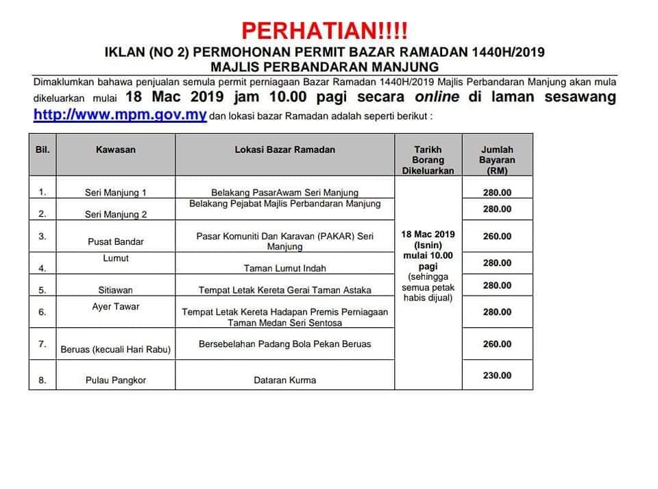 Penjualan Semula Permit Majlis Perbandaran Manjung Facebook