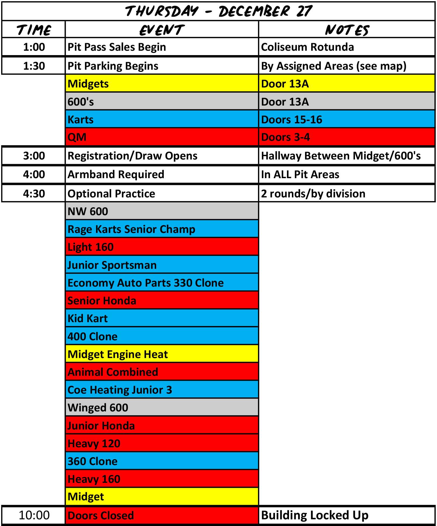 The daily time schedules for the... - Rumble In Fort Wayne
