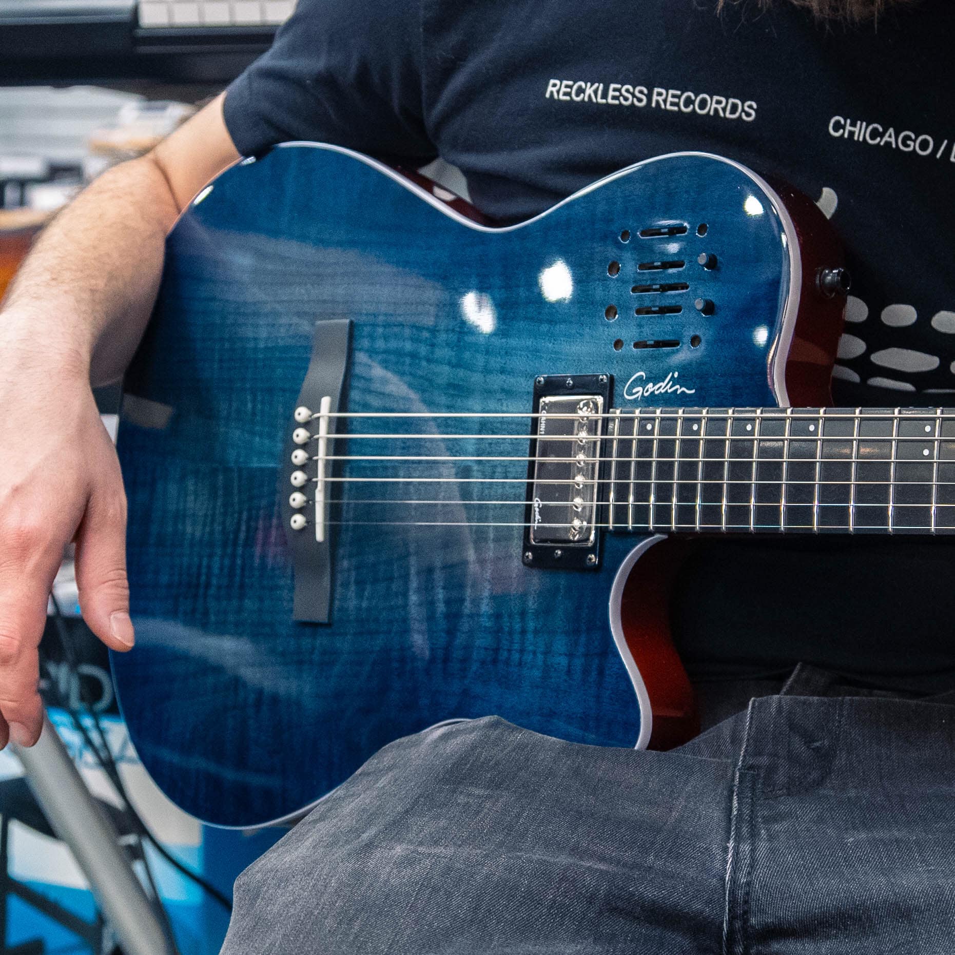 Godin A6 Ultra blue flame limited edition guitar