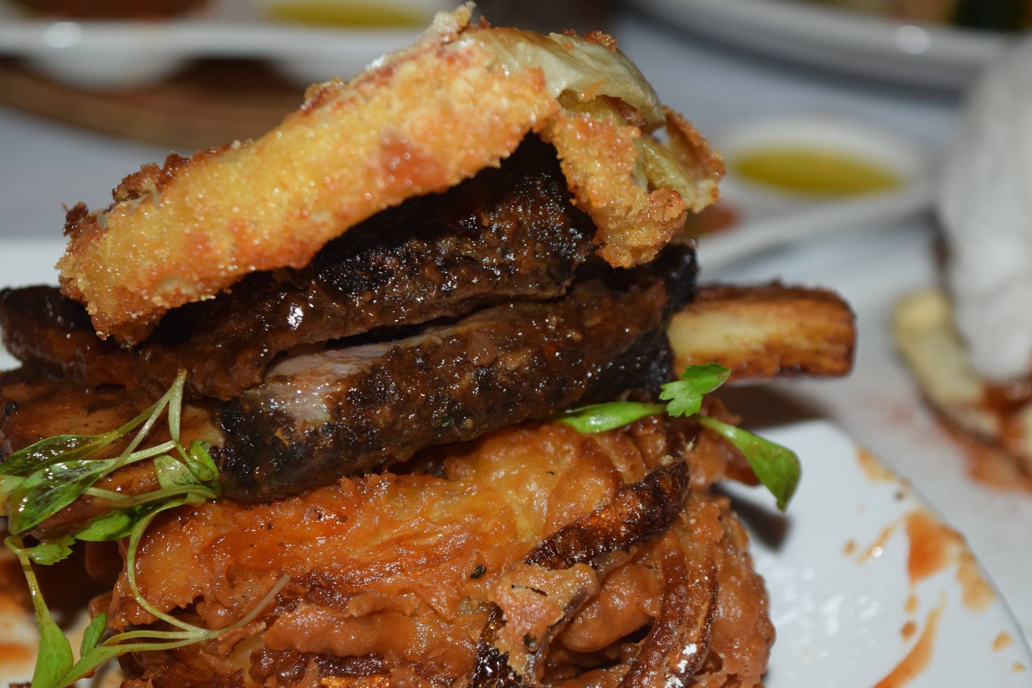 Elan - Smoked Short Rib Tower Smoked Braised Short Rib, Crispy Onion ...