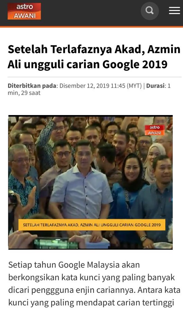 Najib Razak Tahniah Dah Top Trending Promotional Video Dorang Yang Tular Terbukti Berkesan Kalah Neelofa Http Www Astroawani Com Video Malaysia Setelah Terlafaznya Akad Azmin Ali Ungguli Carian Google 2019 1823813 Facebook