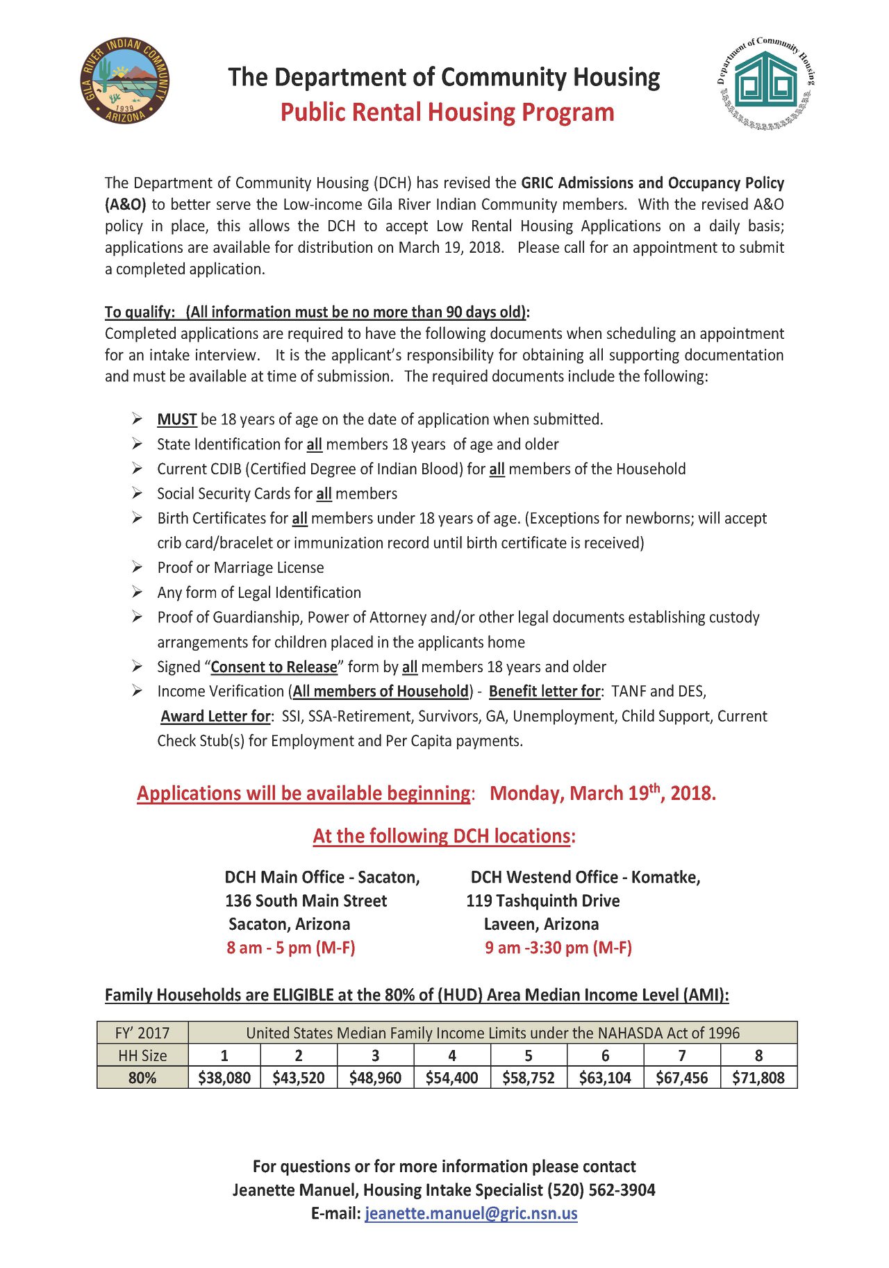 Gila - The Department of Community Housing (DCH) has revised the GRIC ...