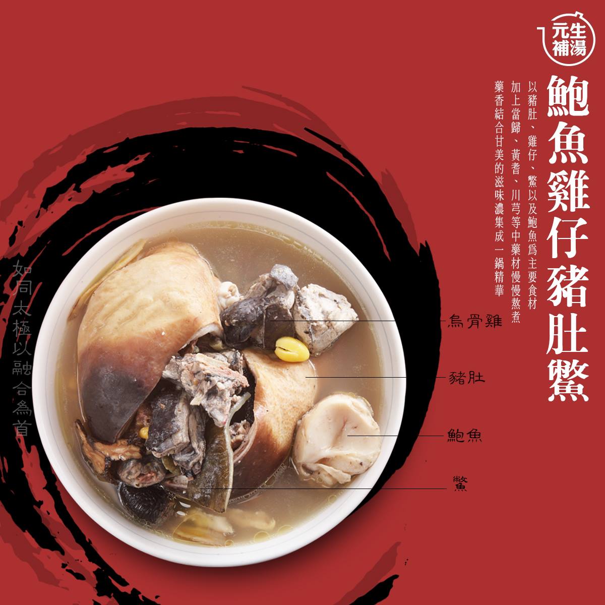 元生補湯 鮑魚雞仔豬肚鱉 如同 以融合為首結合各種食材及養生藥材熬製燉煮而成 فيسبوك
