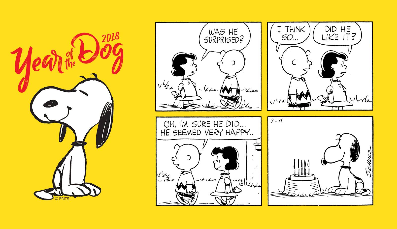 Snoopy's month-long birthday celebration continues today with this strip originally published on July 4, 1962. What's your dog's favorite birthday surprise? Celebrate Snoopy's birthday at the Museum