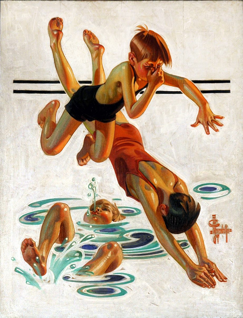 KID 油絵アート Looks like fun! J.C. LEYENDECKER (1874-1951) “KIDS SWIMMING” 1935