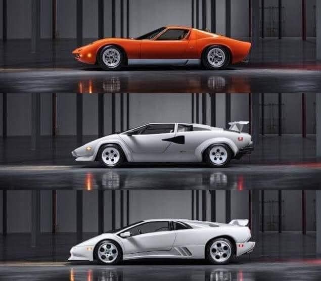 Lamborghini Miura, Countach and Diablo.