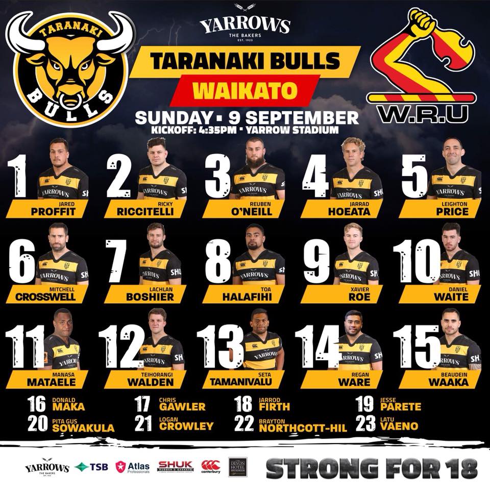 Taranaki Bulls - GAME DAY | Here’s your Yarrows Taranaki Bulls team ...