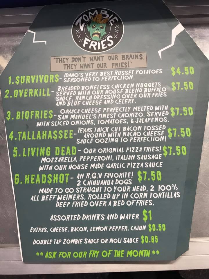 The Zombie Fries menu. - MissionTexas.net