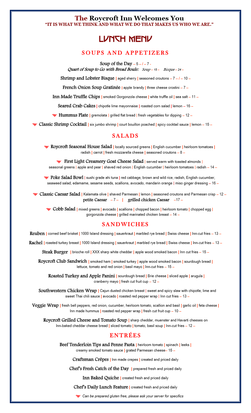 Have you tried our Fall lunch menu yet?... - The Roycroft Inn