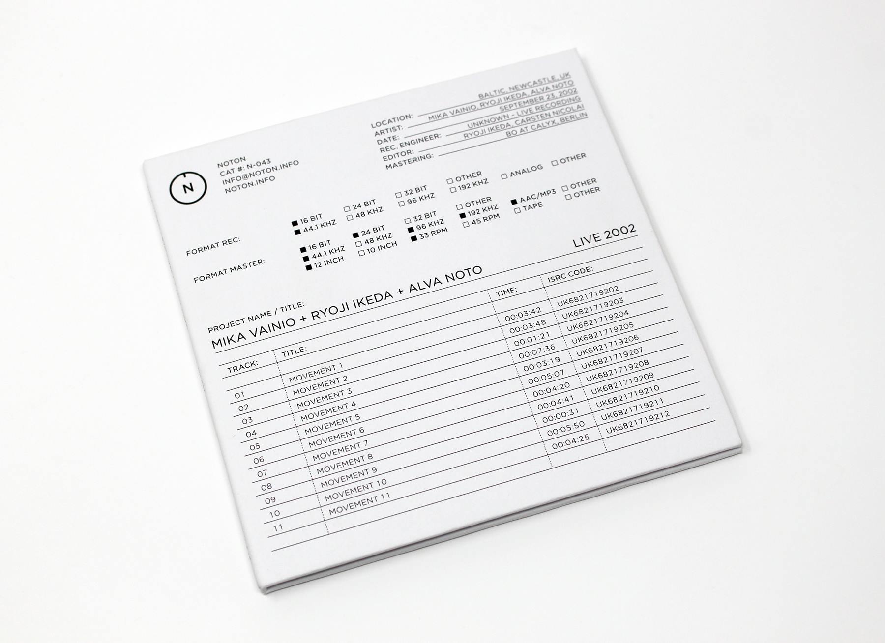 MIKA VAINIO + RYOJI IKEDA + ALVA NOTO - LIVE 2002 OUT NOW ON VINYL 