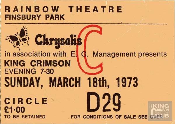 King Crimson Live at The Rainbow, March 1973 download here