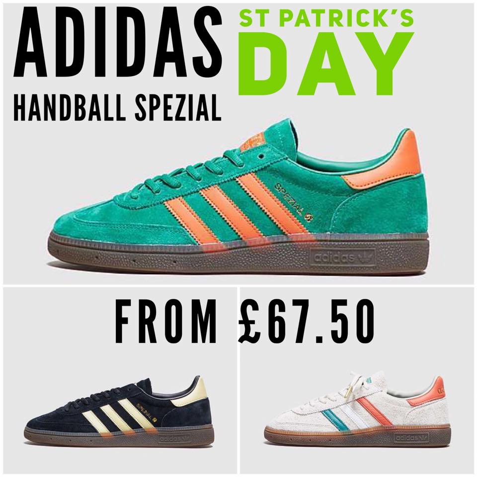 The adidas Originals Handball Spezial St Patrick's Day. Available