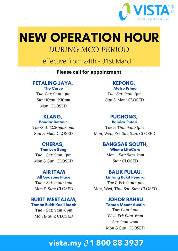 Latest Operation Hours Dear All Vista Eye Specialist Facebook