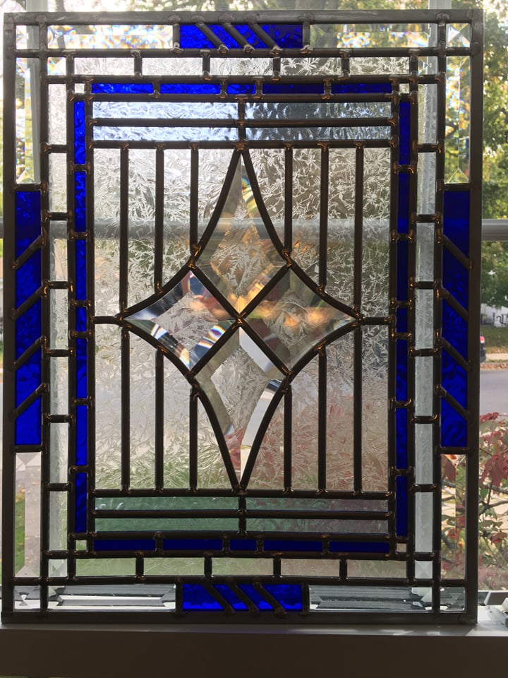 Beveled Clear Floral and Green Stained Glass Window Panel | EBTH