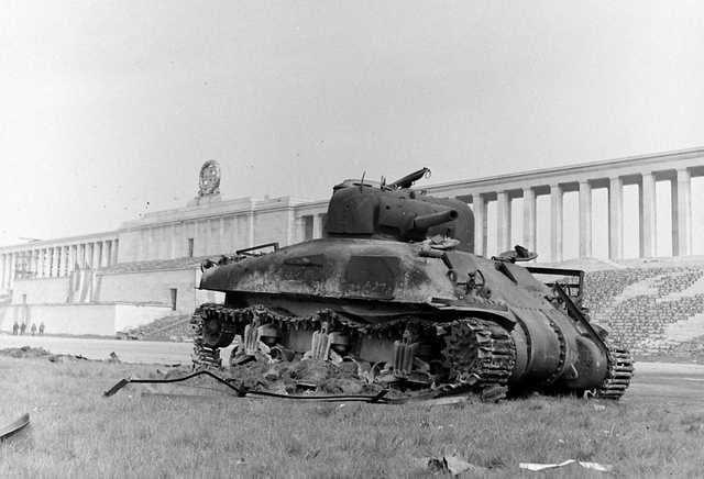 The Tank - A destroyed American M4A1 Sherman on the Zeppelinfeld, part ...