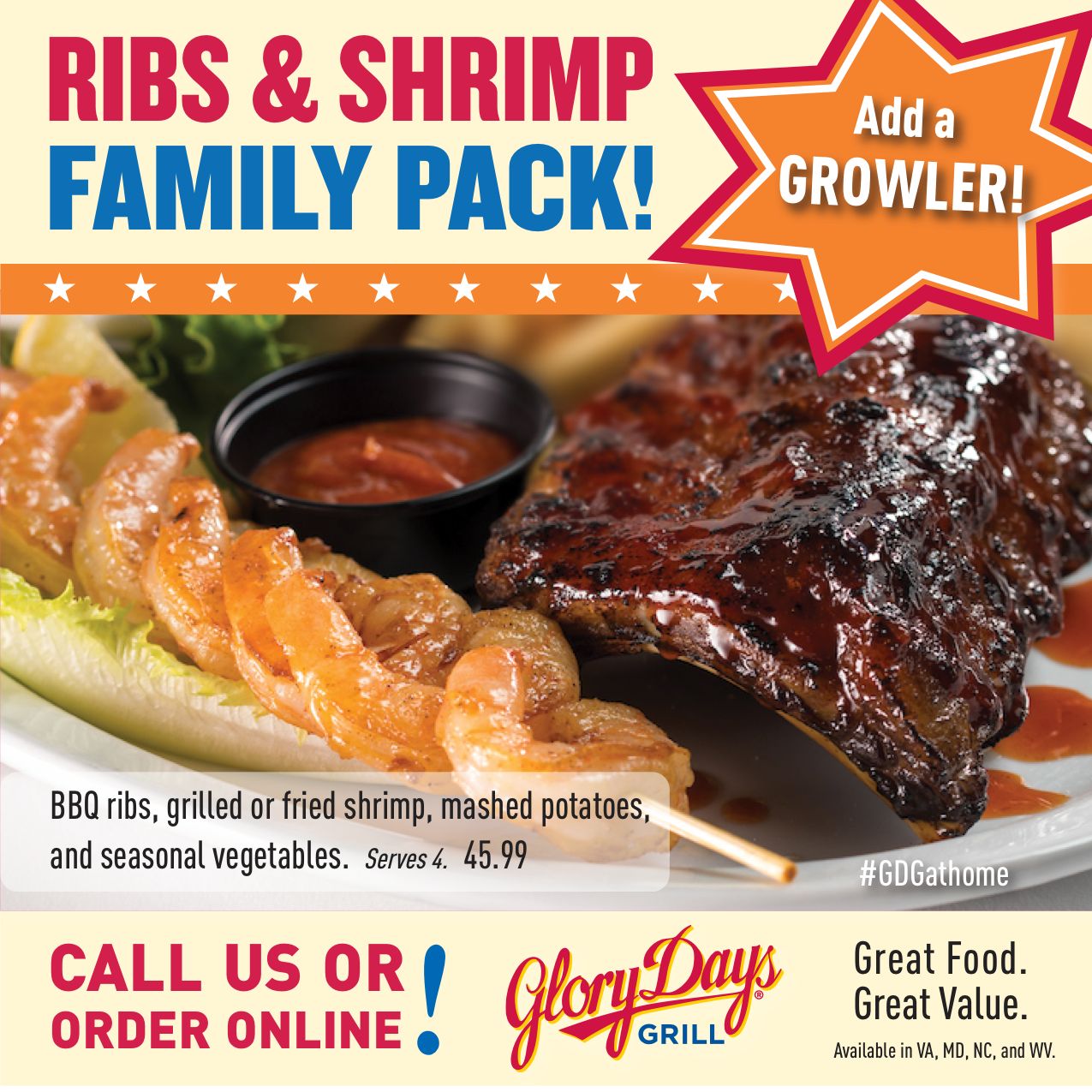 Hungry? Our Ribs and Shrimp entree is... - Glory Days Grill