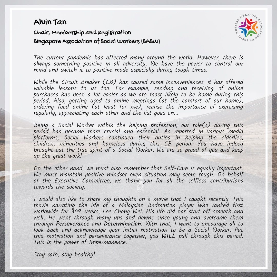 Singapore Association Of Social Workers Here S A Message Of Encouragement From Sasw Membership Registration Chair Mr Alvin Tan To Social Workers Stay Tuned For The Announcements On The Labour Day
