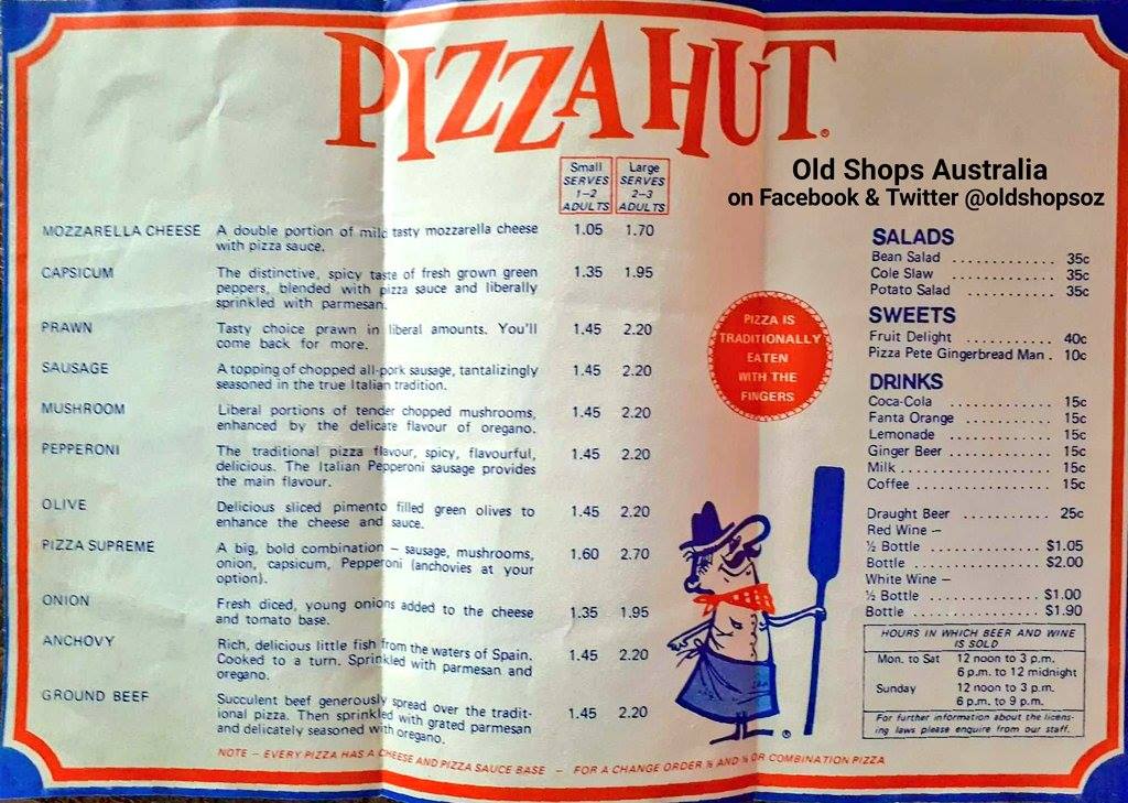 Pizza Hut menu in 1973! Who remembers Pizza Hut Pete? #vintage70s