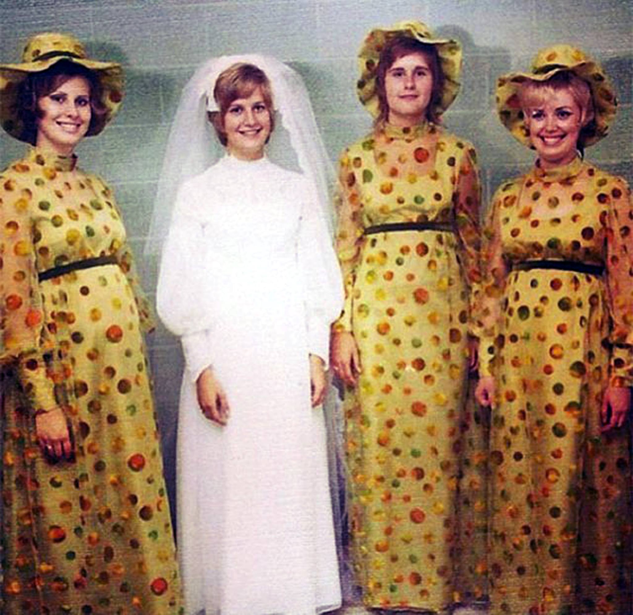 I am so glad I never had mean friends that made me wear ugly bridesmaid dresses. Have any of you been forced into something hideous on your friends special day? Let's see