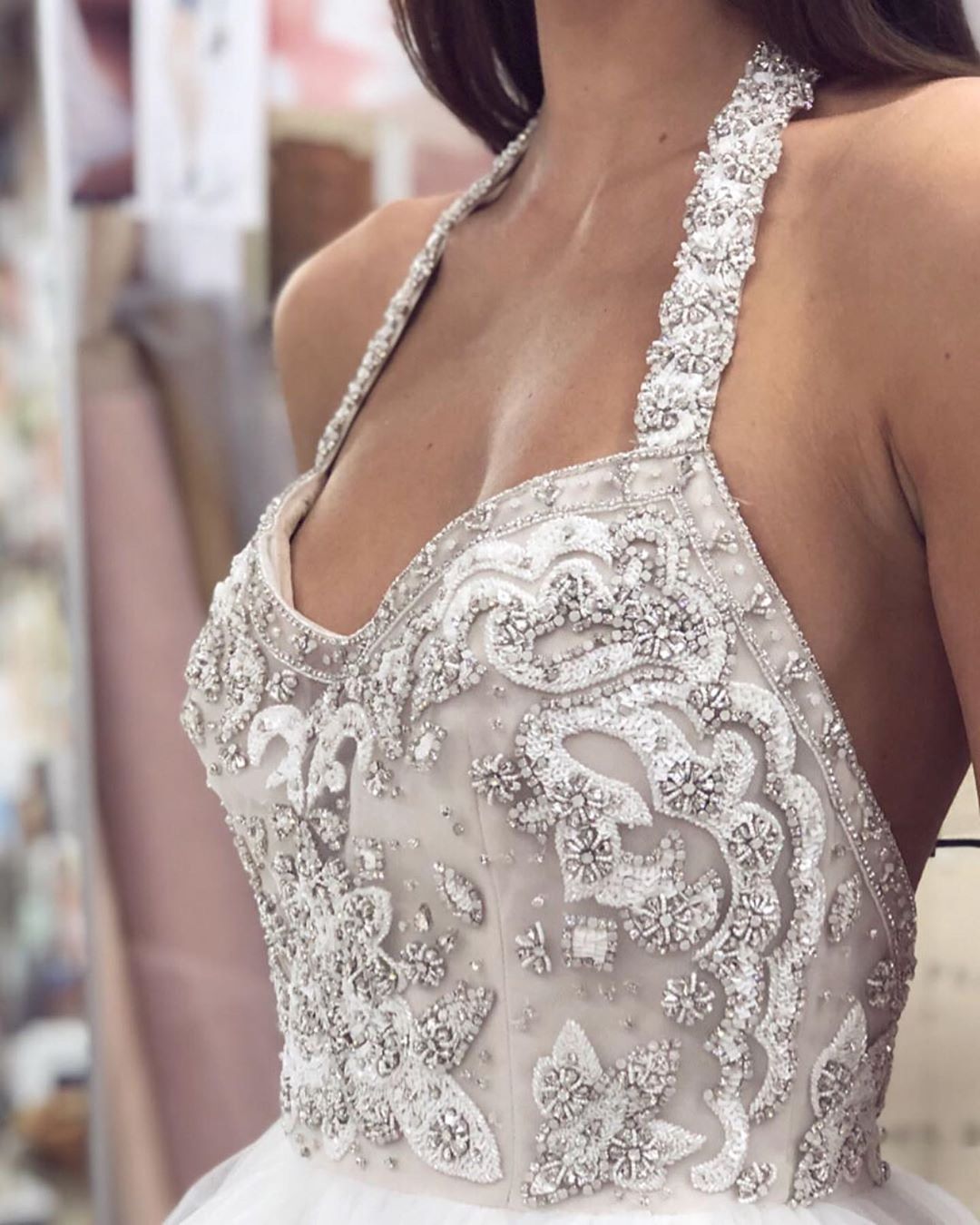 hayley paige halter wedding dress Halt* what you're doing because this gown has all the dreamy details 👰✨ Between its beaded bodice and cascading horsehair trimmed tulle skirt, the #StassiGown will have you wanting Fall Pieces