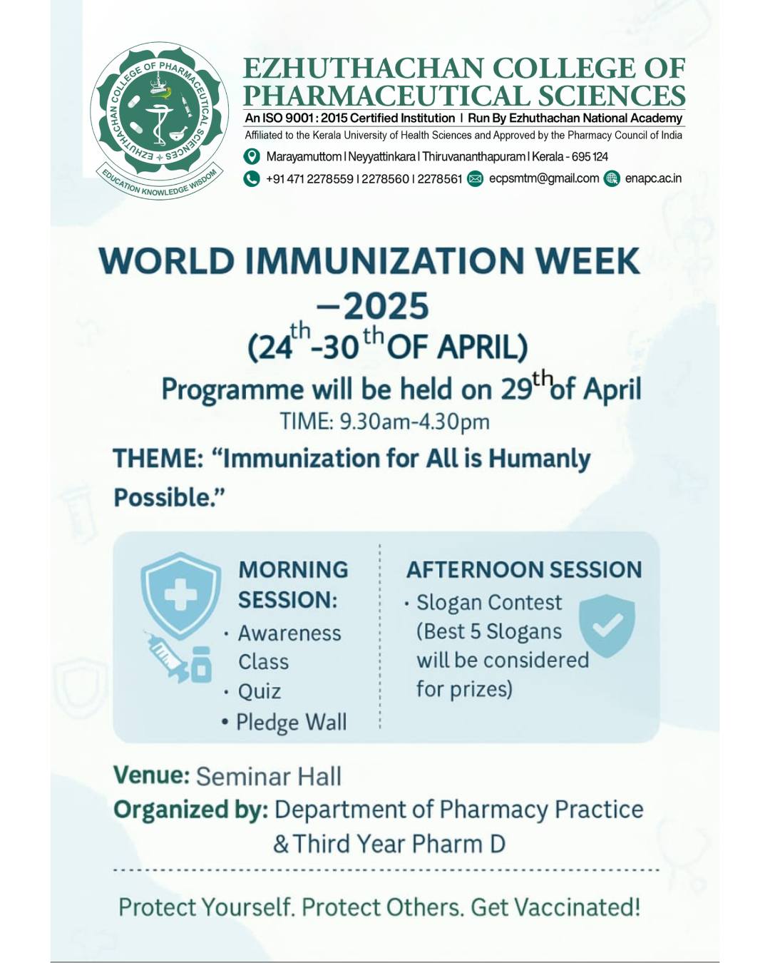 World Immunization Week (24th - 30th of April) Programme Date: 29th of ...