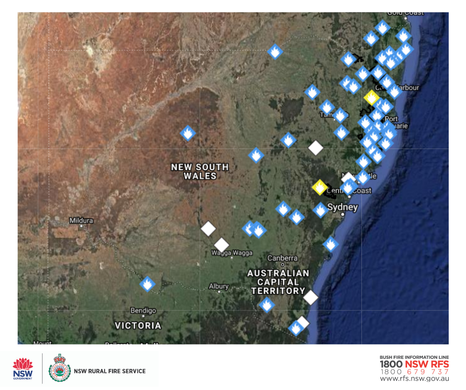 NSW Rural Fire Service - At 3pm, there are 56 bush and grass fires ...