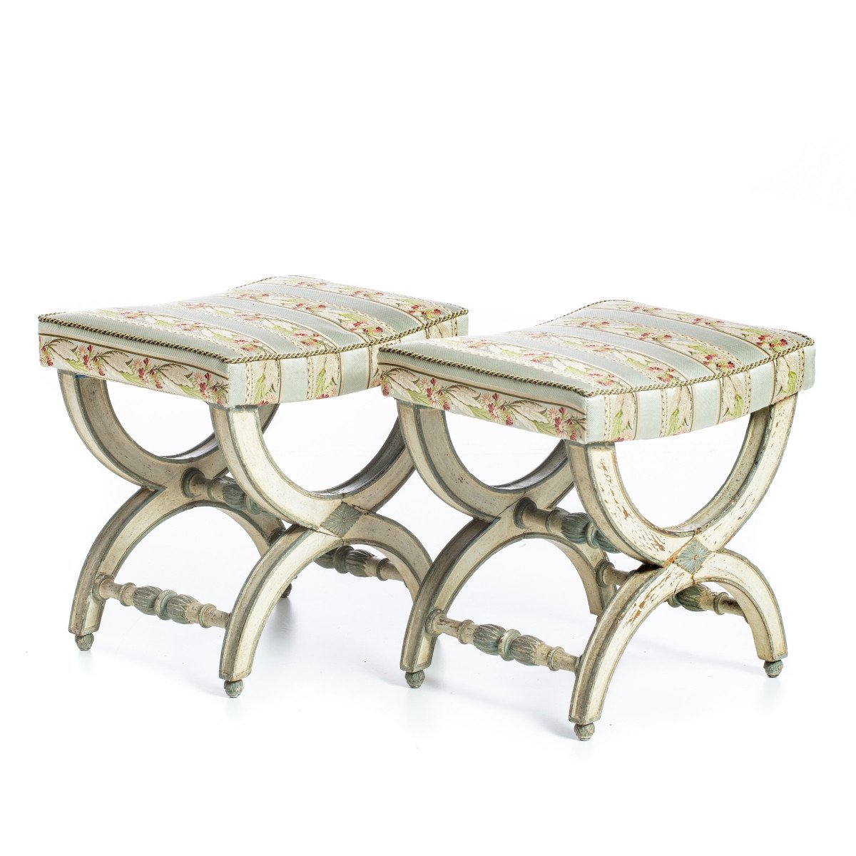 Proantic - Paire de tabourets en bois peint, XIXeme...