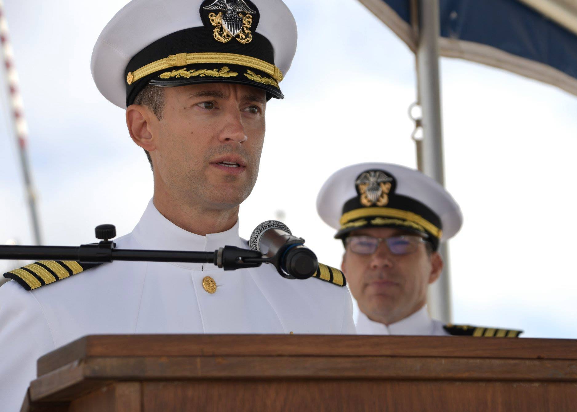 Naval Station Rota, Spain - Capt. Joseph Gagliano gives a speech during ...