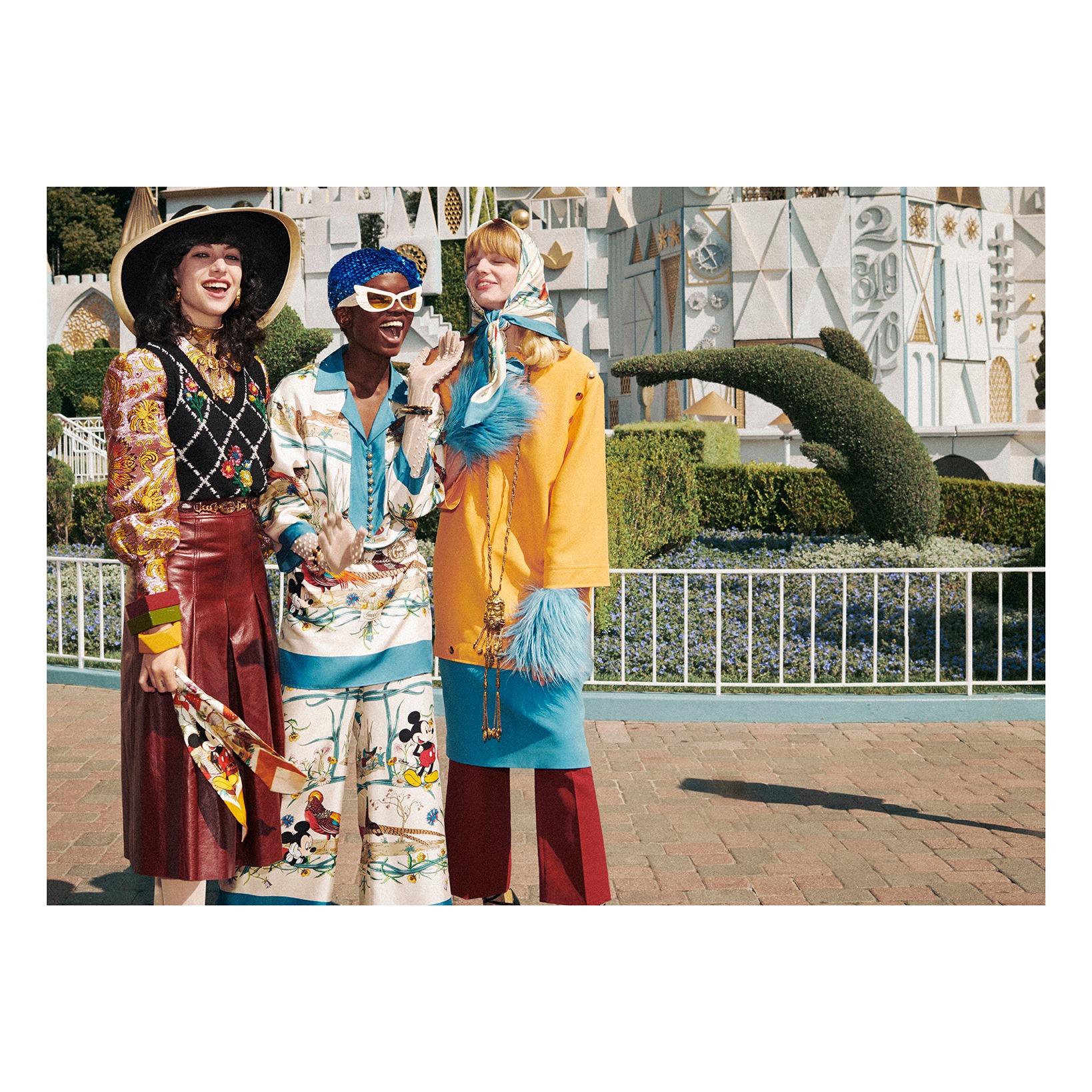 Playing in Disneyland, wearing pieces from the Disney X Gucci
