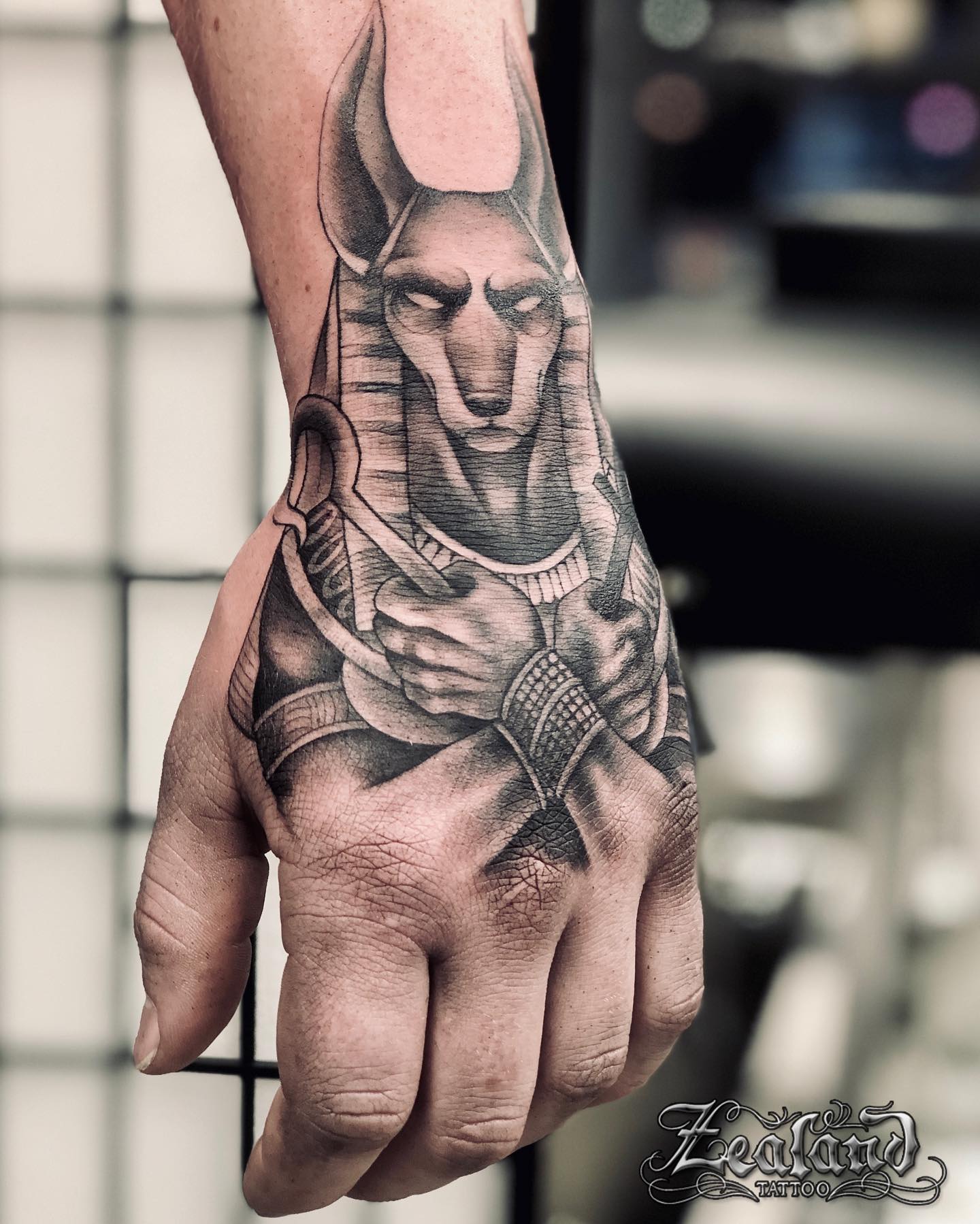 Zealand Tattoo - Egyptian theme Anubis hand piece for our...