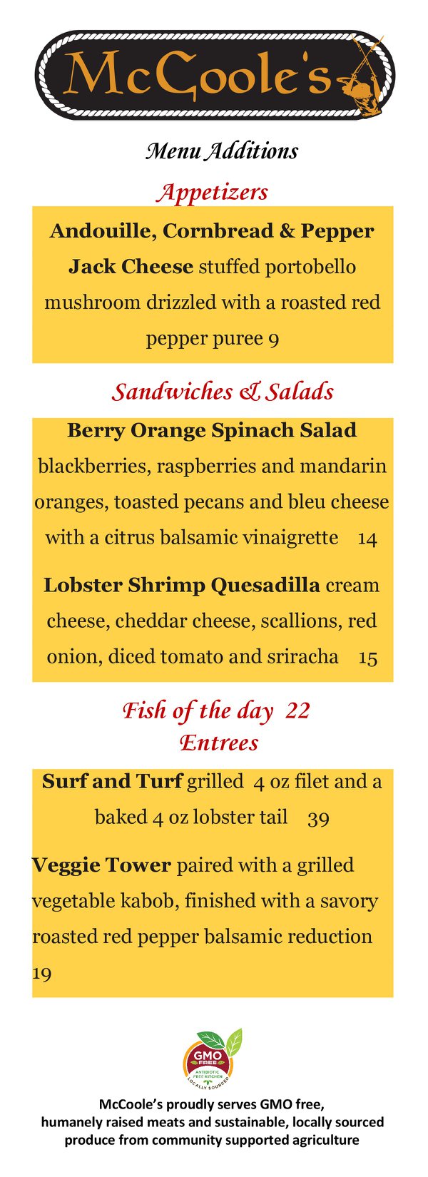 New Menu... - McCoole's at the Historic Red Lion Inn