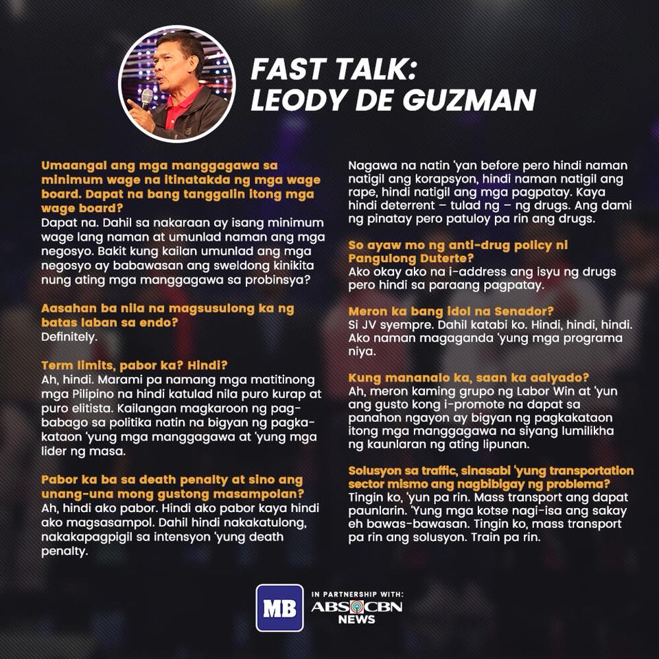 MANILA BULLETIN - Here are the answers of Leody de Guzman ...