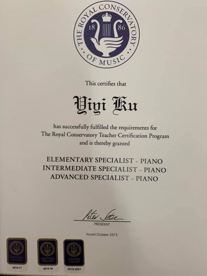 My RCM Teacher Certification... - Yiyi Ku Piano Studio | Facebook