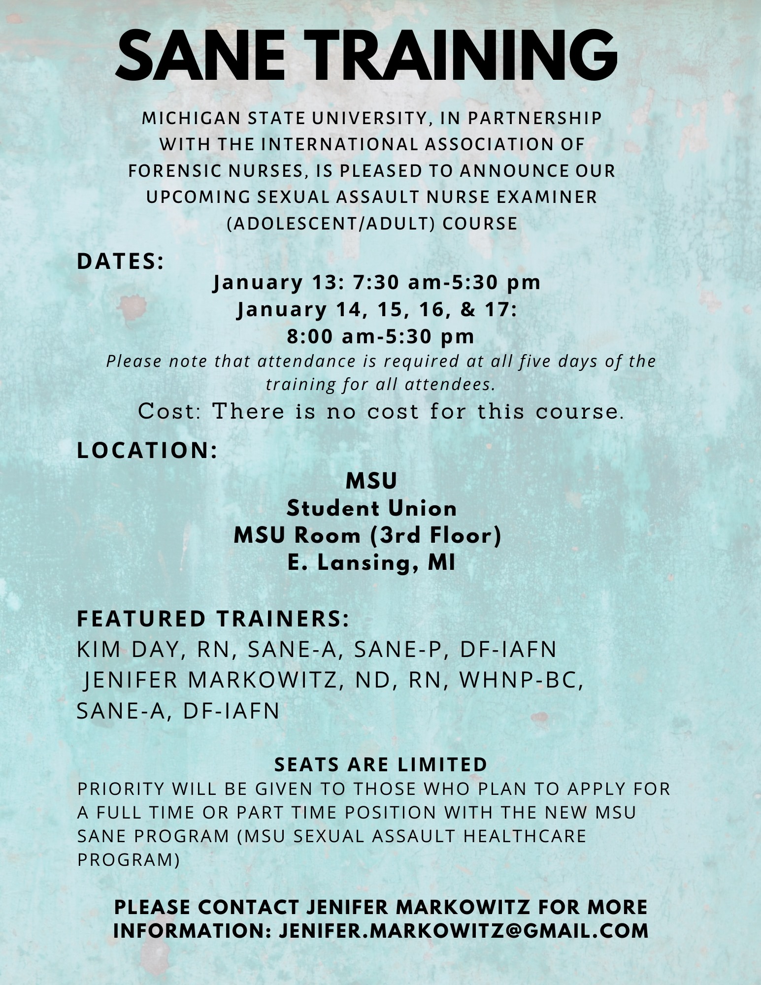 FREE SANE TRAINING in JANUARY... - MSU Center for Survivors | Facebook