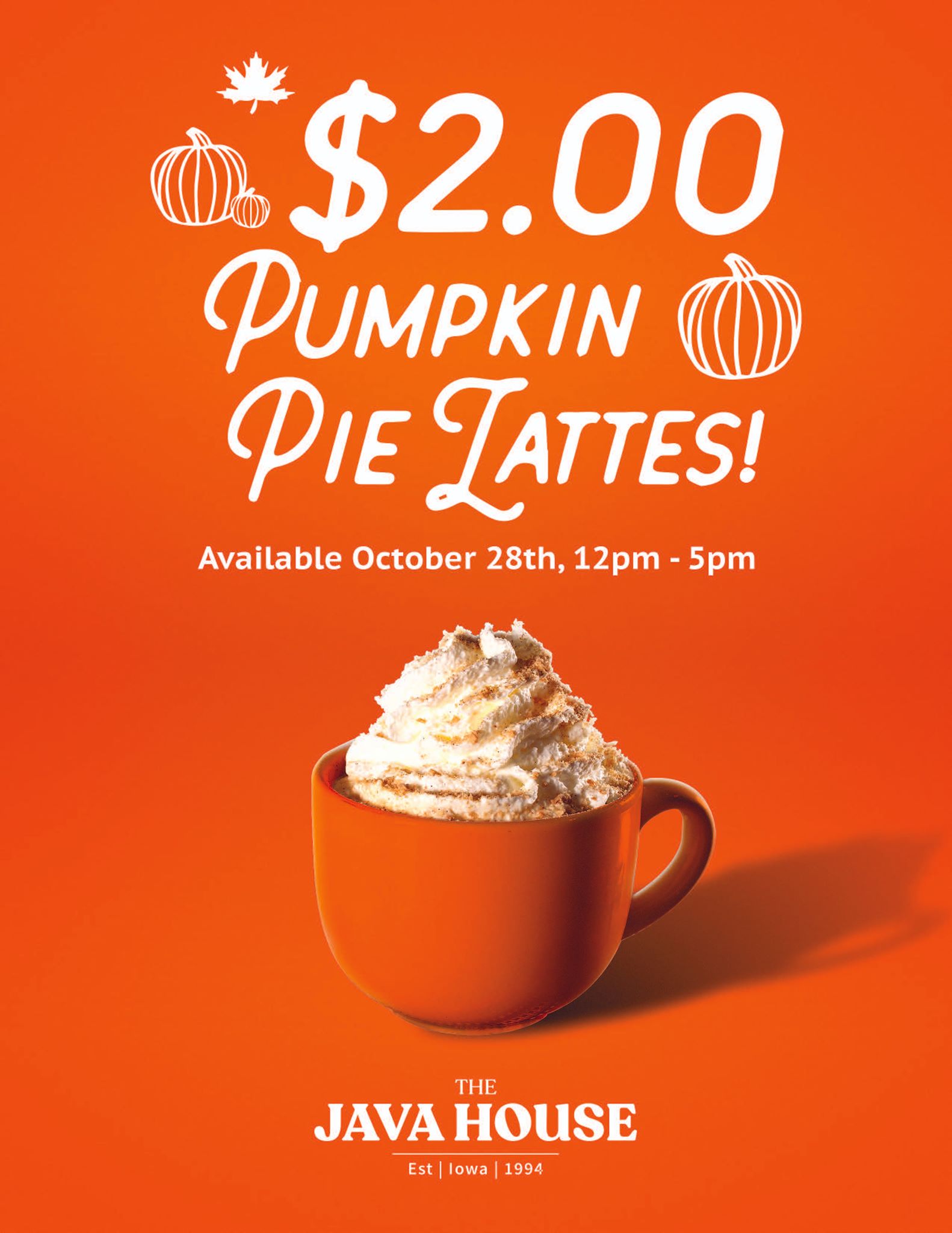 Java - It may be cold and cloudy, but our $2 Pumpkin Pie Lattes will ...